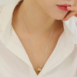 [TANDY] Dual Combi Pendant Necklace TDN601B – Two-Tone Ring Pendants, Long Chain, Modern & Sophisticated Design for a Stylish, Elegant Look - Made in Korea